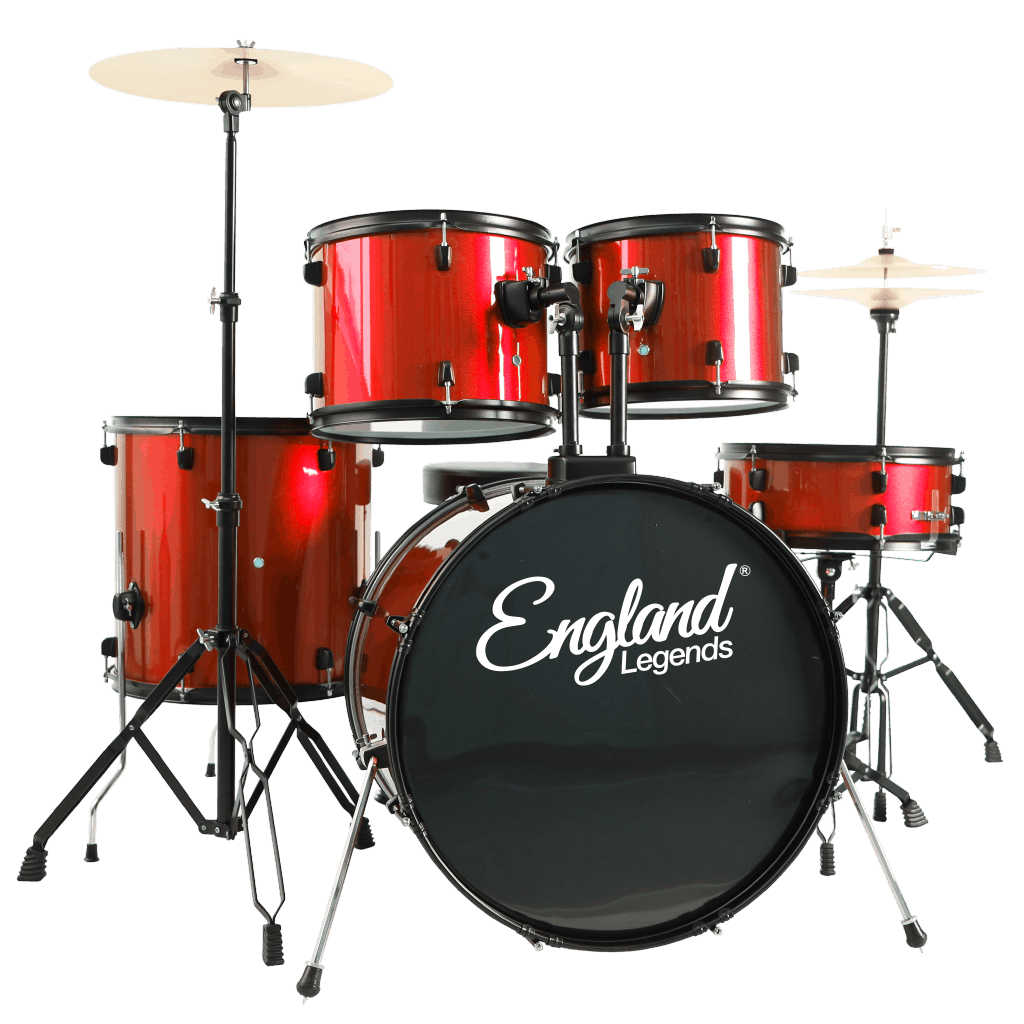 Percusión Drum-Baterias Estándar Con Aros y Pedestales Negros   , Rojo Metálico  , Silla , ENGLAND LEGENDS EL-DRM1RJ