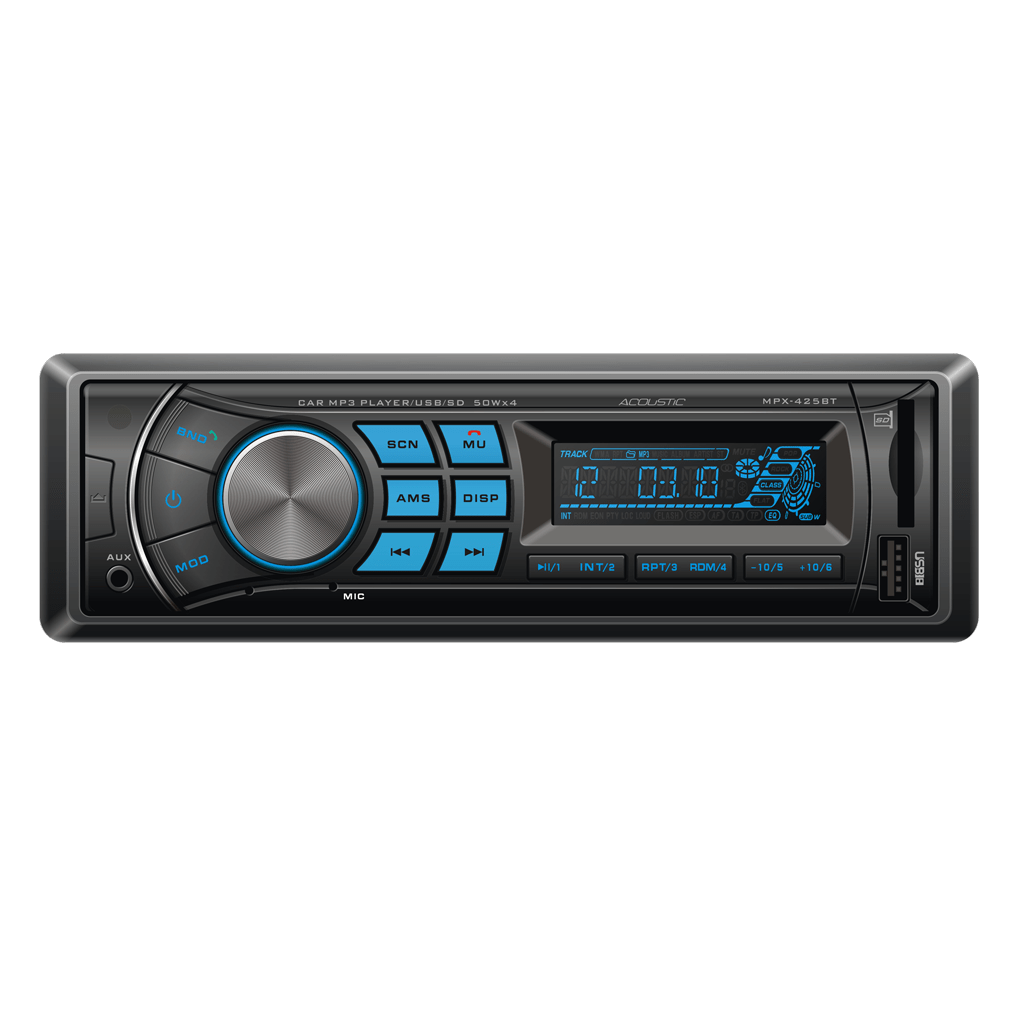 Radio para Carro 1DIN 50 x 4 W Potencia Máxima, MP3, Bluetooth, Panel Frontal Desmontable, 18 Emisoras Presintonizadas  , Emisora FM, Puerto USB, ACOUSTIC MPX-425BT