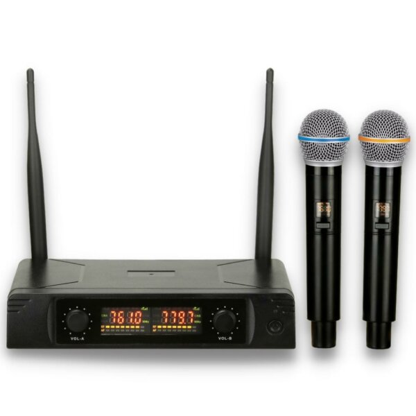 Micrófono Pro Inalámbrico UHF Doble Canal de Frecuencia Seleccionable (2×20), DEON DE-MU16