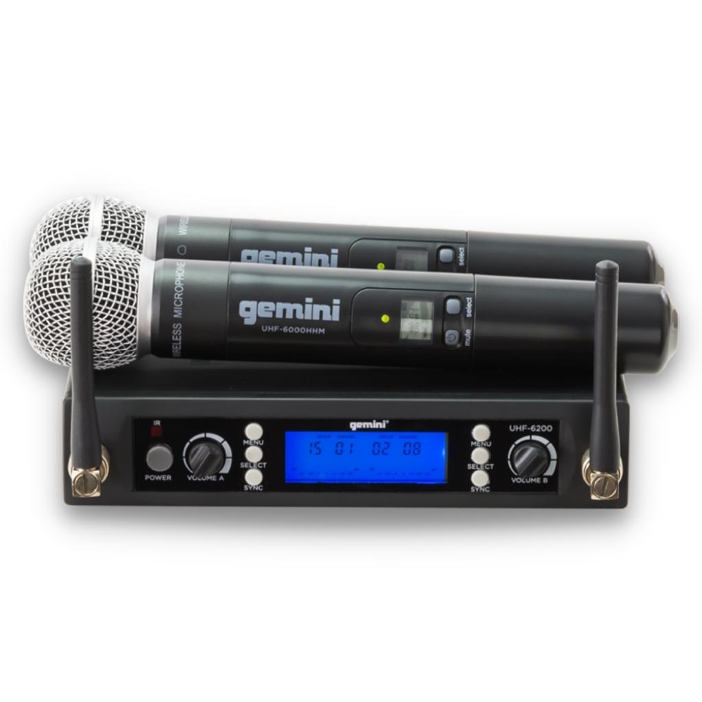 Micrófono Pro Inalámbrico UHF Doble Canal de Frecuencia Seleccionable, GEMINI UHF-6200M-R2