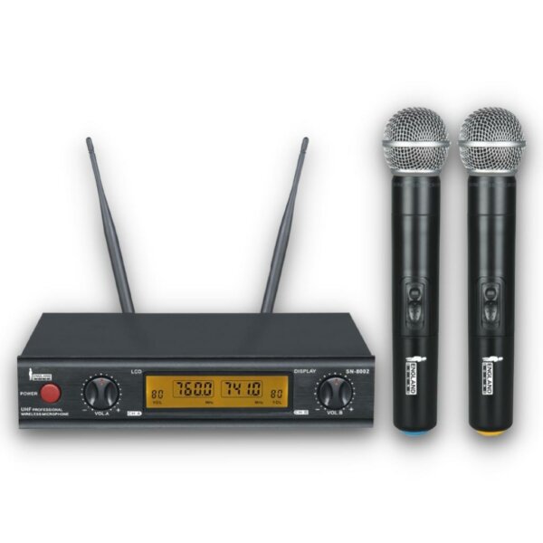 Micrófono Pro Inalámbrico UHF Doble Canal de Frecuencia Fija, ENGLAND SOUND SN-8002 801.40MHZ-797.30MHZ ES