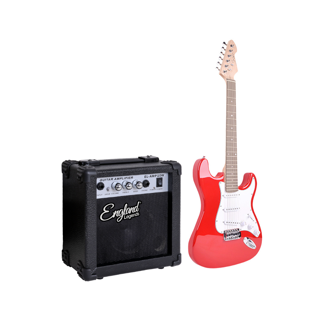 Guitarras Eléctrica 3 micrófonos single Coil  , Rojo  , ENGLAND LEGENDS EL-GEC 01 RJ-EL-AMP10 W