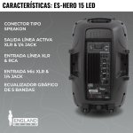 Caja Amplificada de 15 Pulg, 150.000 W, England Sound, ES-HERO 15-LED