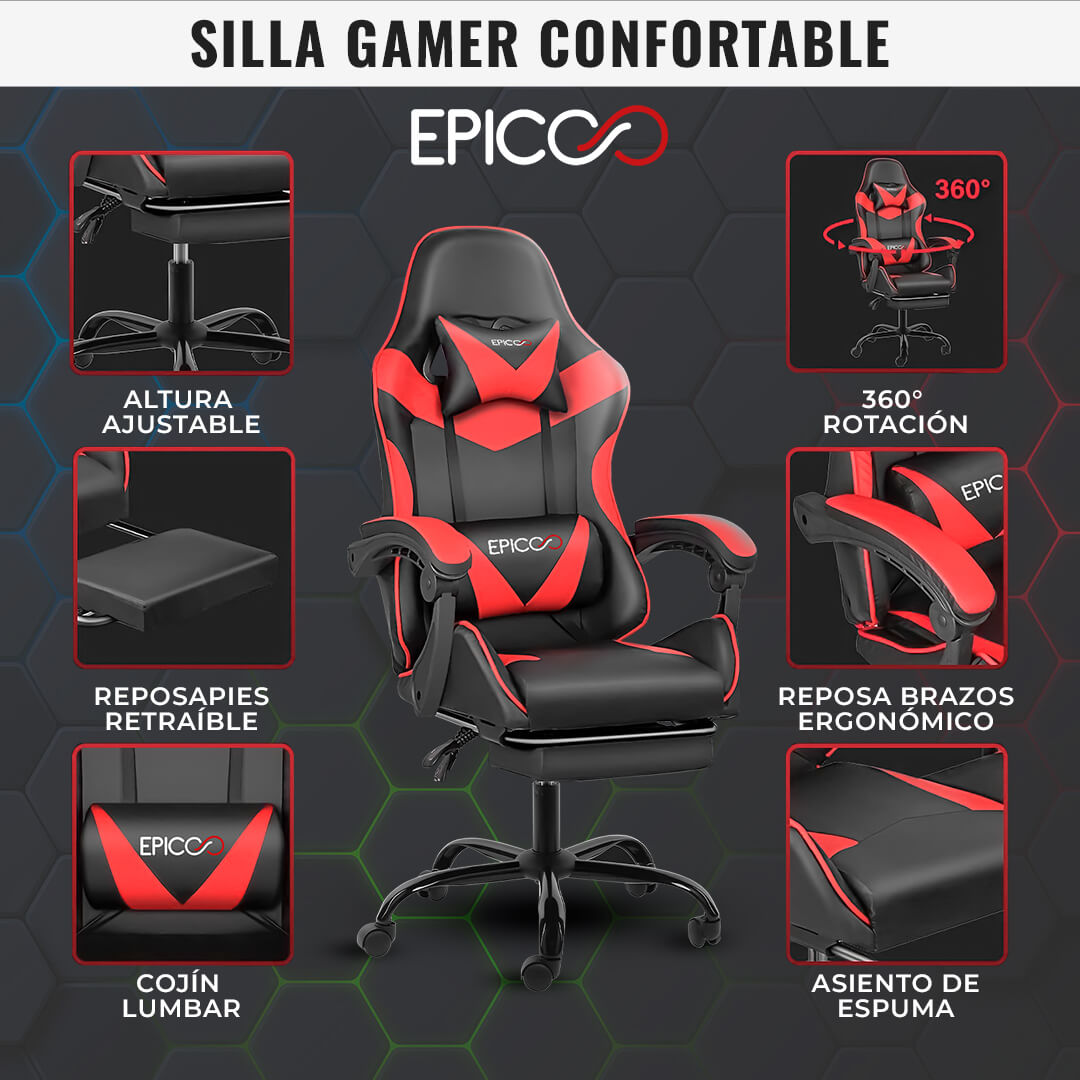 Silla Puff Gamer Epic Rojo
