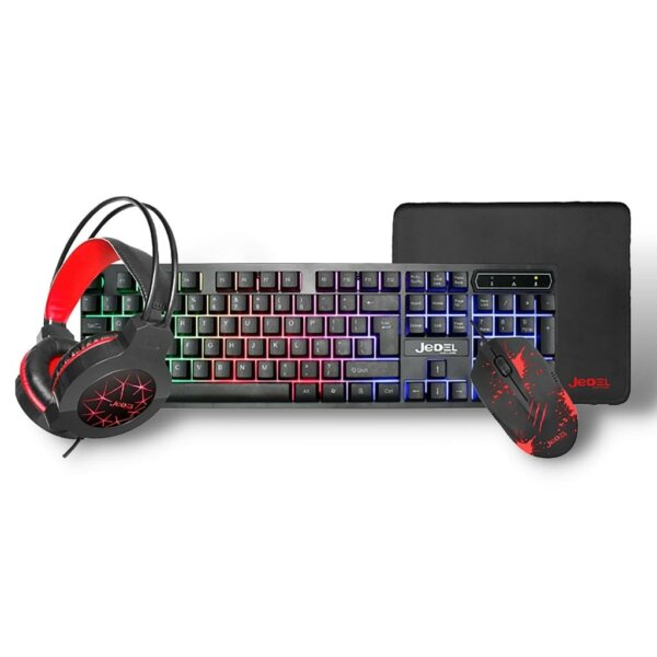 Kit Gaming Teclado RGB + Mouse 3D + Auricular + Mousepad , JEDEL GAMING CP-01