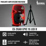 Caja Amplificada de 15 Pulg, 90.000 W, Color Rojo, England Sound, ES-2 GAD EPIC 15-LED R