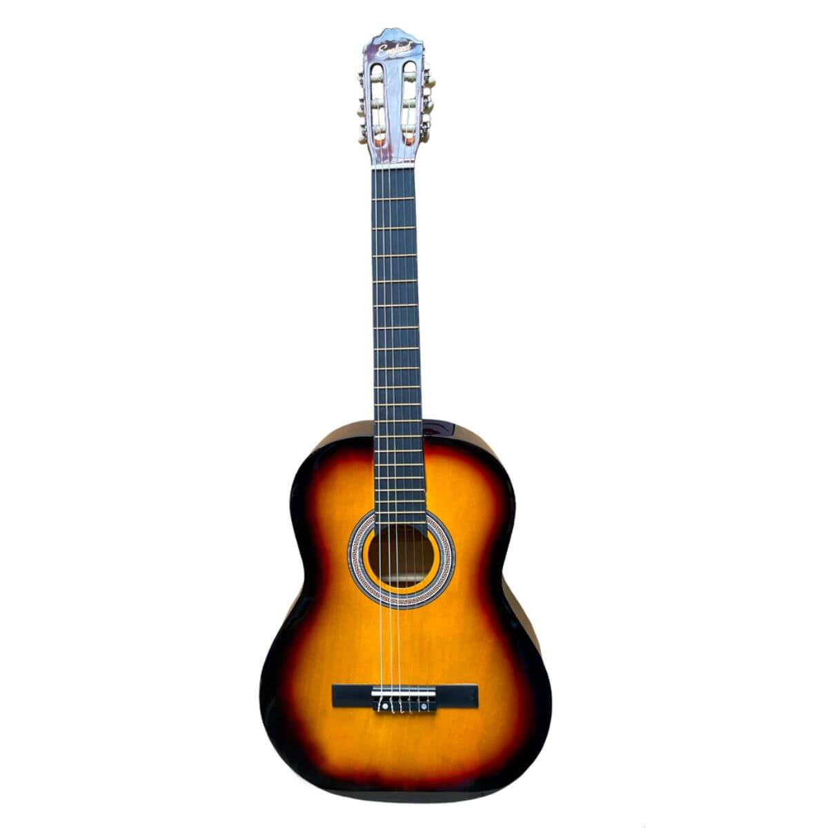 Guitarra clásica escala 39 pulg., color sunburst, incluye  funda, un juego de cuerdas de repuesto, capo traste, afinador, correa, vitela y enrollador de cuerdas
